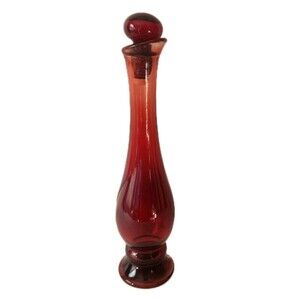 Vtg Avon Ruby Red Swirl Pattern Empty Bud Vase Cologne Bottle SOMEWHERE Stopper